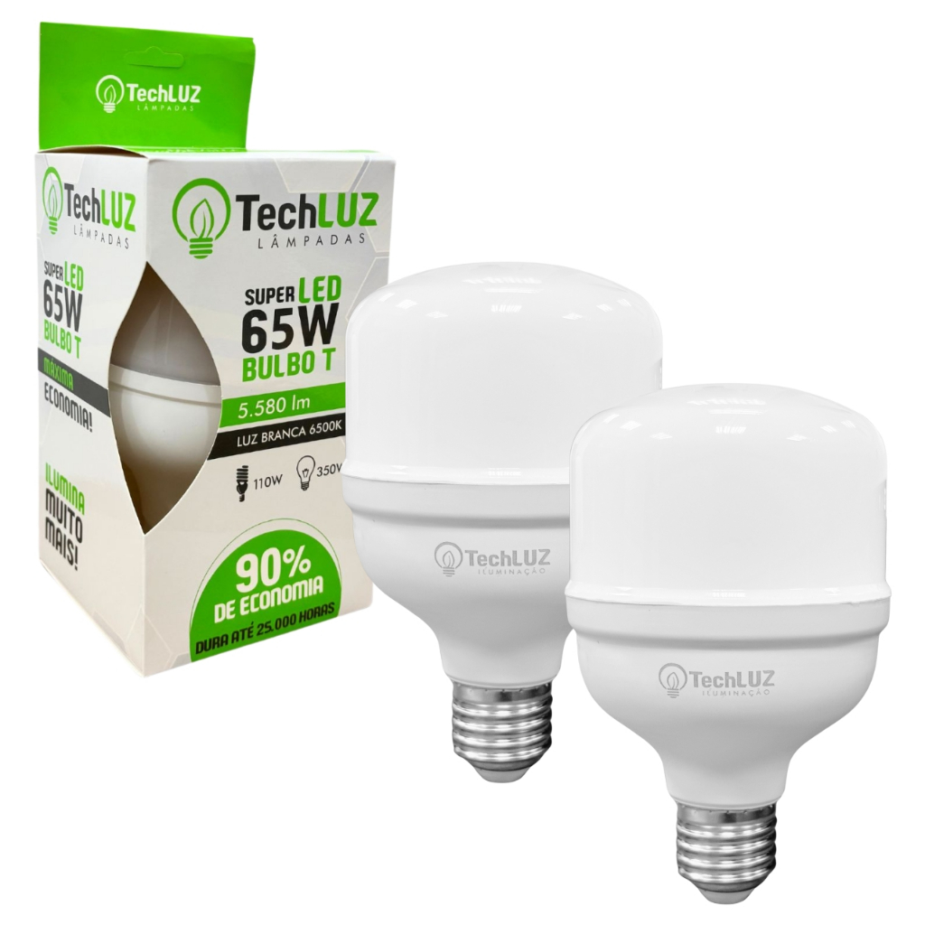 Kit 2 Lâmpadas Led 65W Bulbo 6500k Branco Frio (LUZ BRANCA) E27 Bivolt Inmetro Econômica em Oferta na Shopee