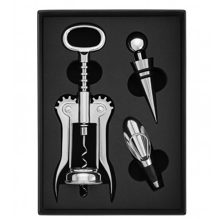 Kit Para Vinho com 3 pçs Inox Estojo Profissional em Oferta na Shopee