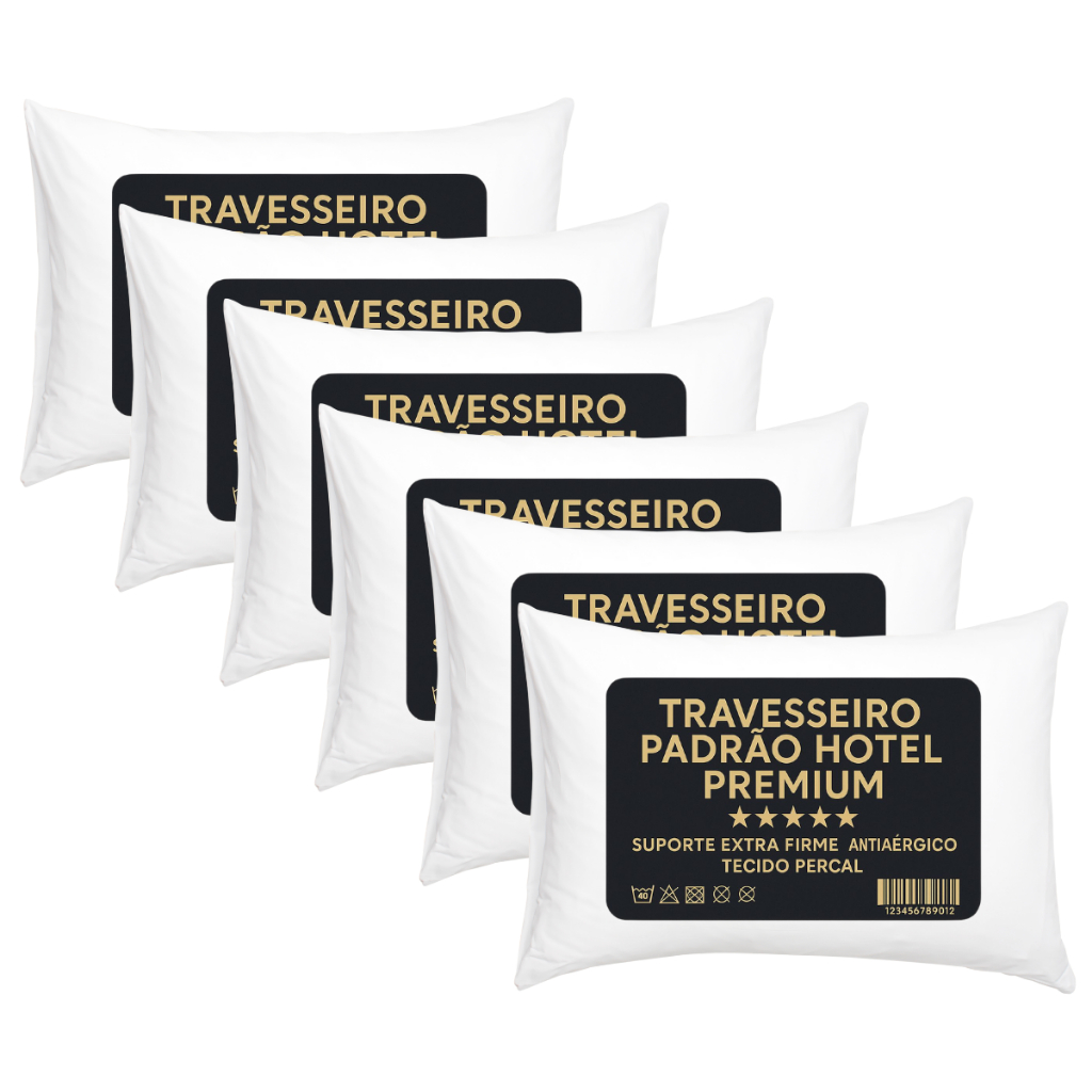 Kit 6 Travesseiro Padrão Hotel 300 Fios Antialérgico 70x50cm Premium Fibra Siliconada Descanso Luxo em Oferta na Shopee