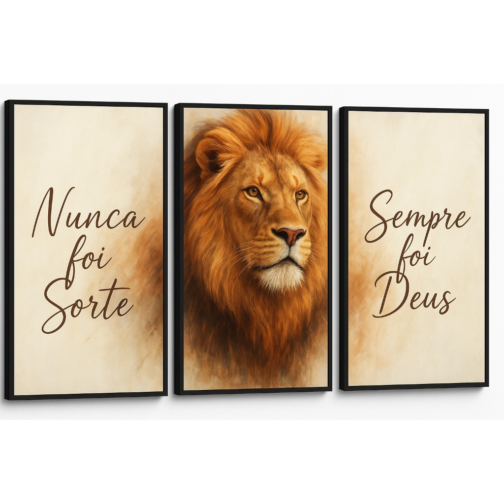 Quadros Decorativos Grande Sala Quarto Religioso Leao Judá Rei Nunca Foi Sorte Sempre Foi Deus 4k