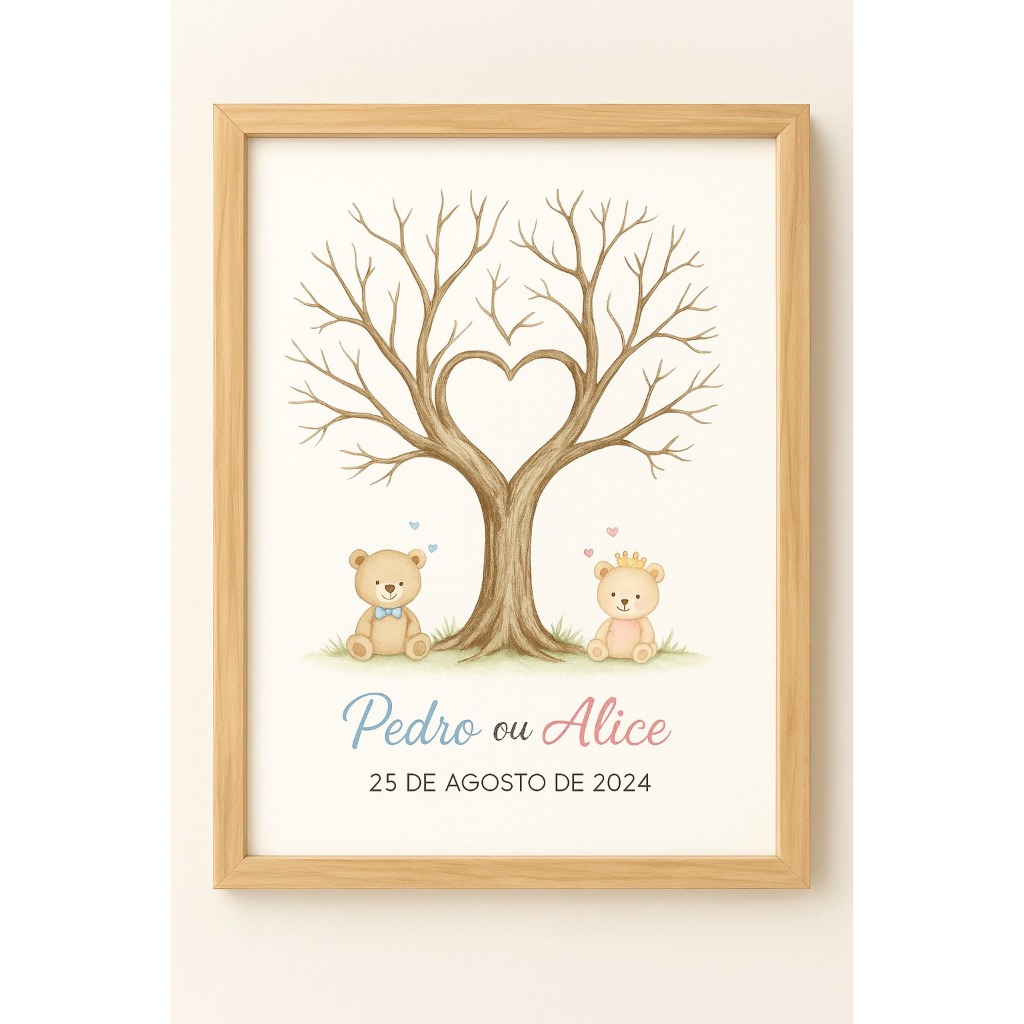 Quadro Decorativo Chá Revelação Menina Menino Infantil Arvore Digitais Ursinhos Personalizado em Oferta na Shopee