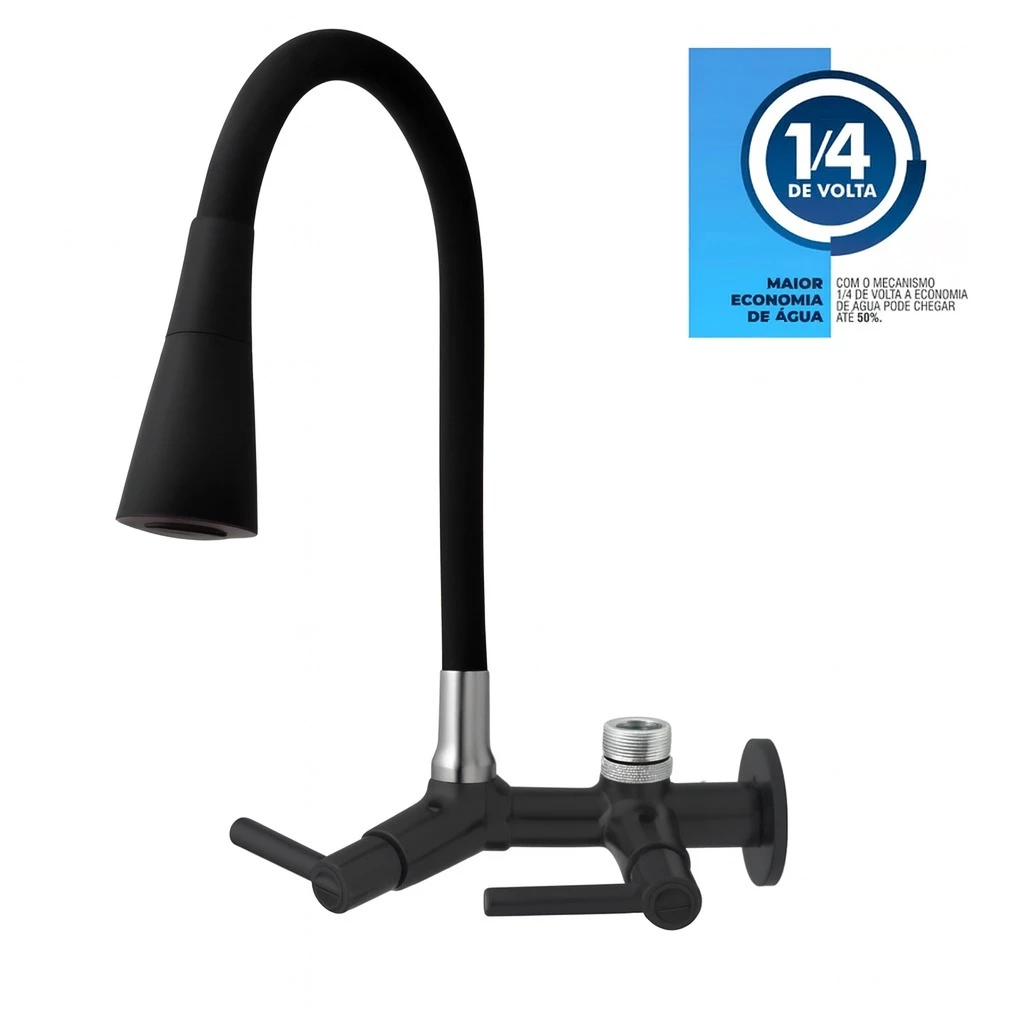 Torneira em Metal /abs Preta Cozinha parede Filtro Purificador 1/2"ou 3/4'' CORPO PRETO TPM — imagem 1