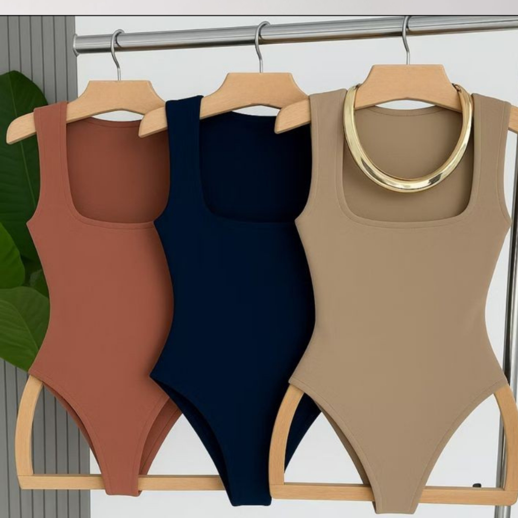 Body Collant Feminino Regata Blusa Decote Quadrado Com Forro  Estilo Blogueira