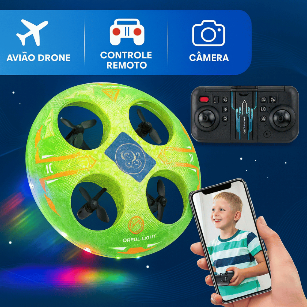 Drone Inteligente UFO Infatil Câmera HD Alta definição Quadricóptero com Luzes