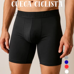 Kit 2 Cueca Ciclista Recorte Poliester Comprida Confortavel Box Masculina Não Enrola