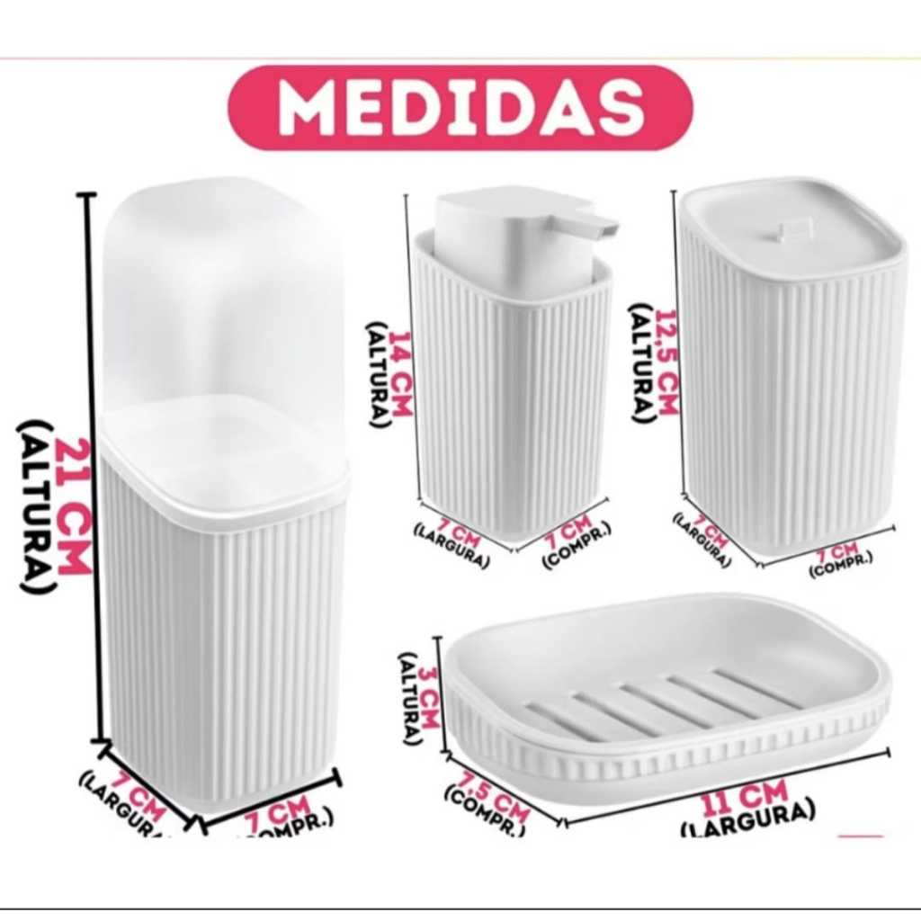 Kit 2 Pecas Banheiro Com 1 Porta Escovas Pasta + 1 Porta Sabonete Liquido Dispenser De 400 Ml Pratico Resistente — imagem 2 de 2