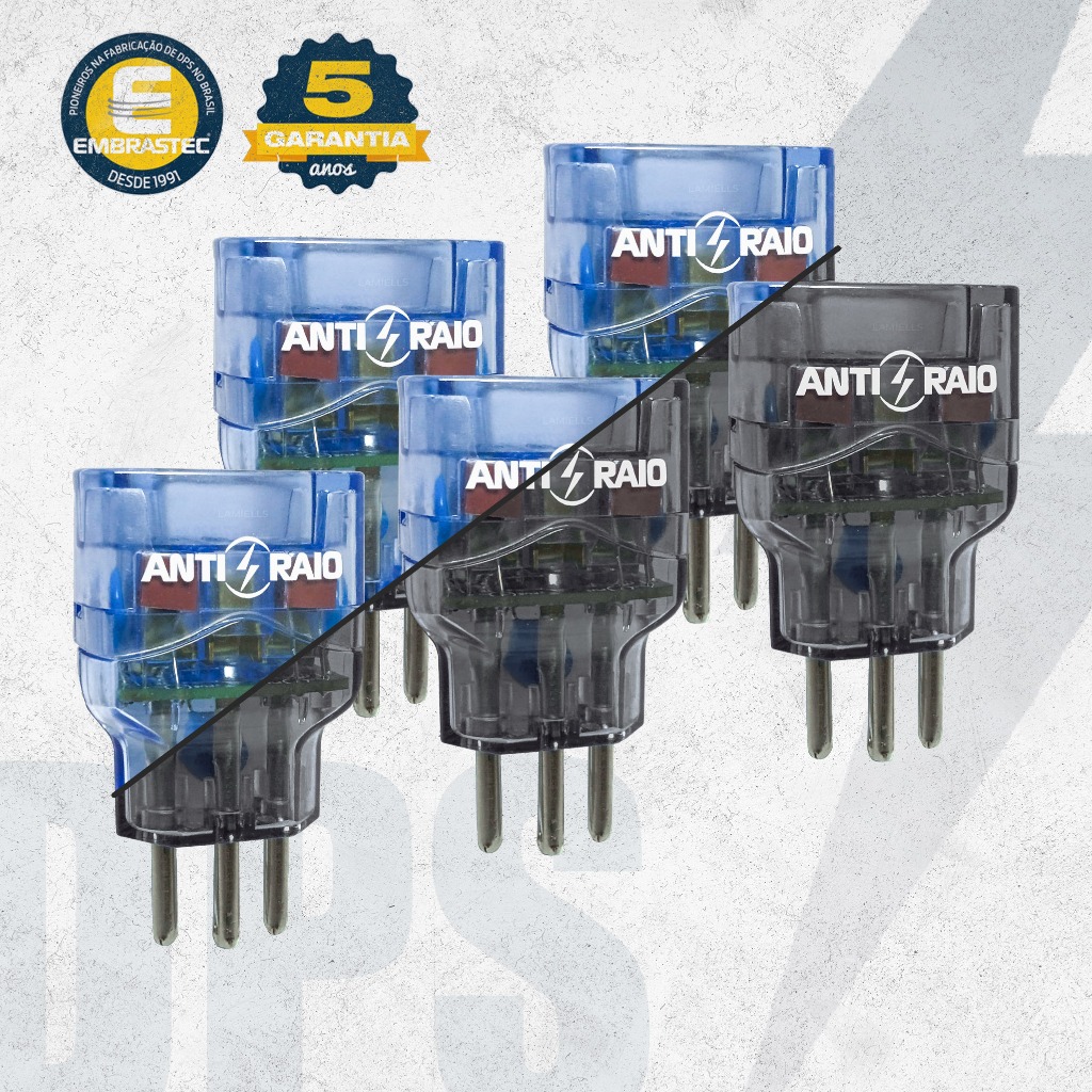 5x Protetores contra Surtos Elétricos e Raios DPS EMBRASTEC Pocket de 3 Pinos 127/220v 10A