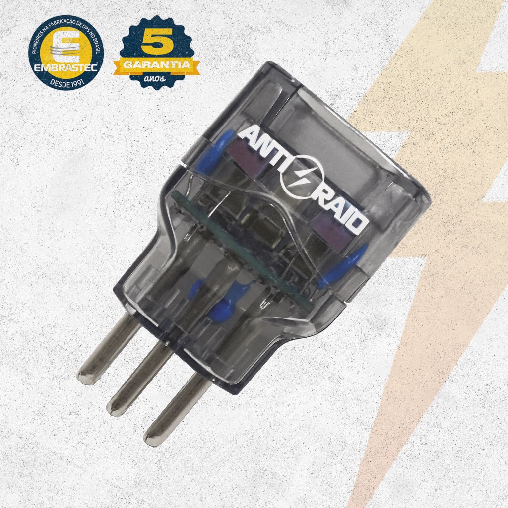 Protetor contra Surtos Elétricos e Raios DPS EMBRASTEC Pocket Preto de 3 Pinos 127/220v 10A