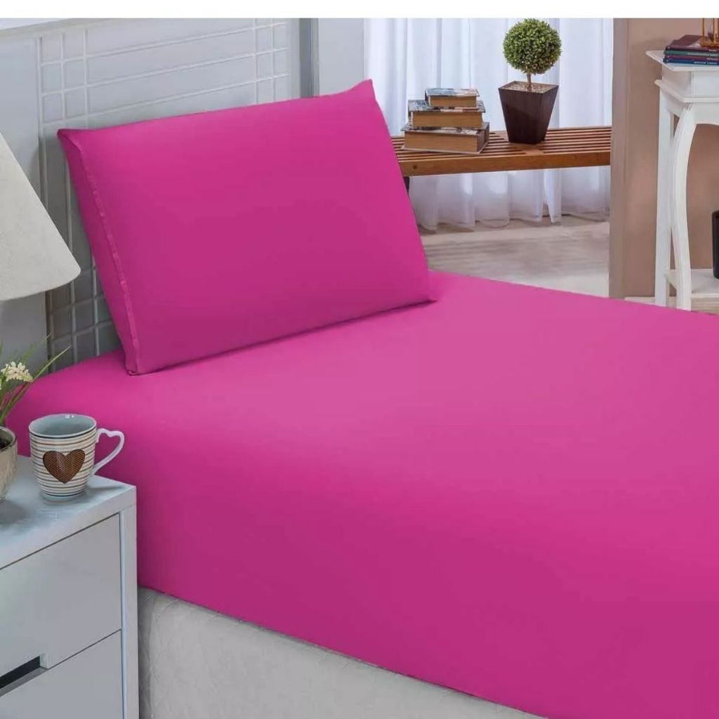 Kit 2 Peças Jogo Lençol De Cama Solteiro  Liso C/ Elástico Para Cama Infantil Solteirão Rosa Azul Varias Cores- OFERTA em Oferta na Shopee