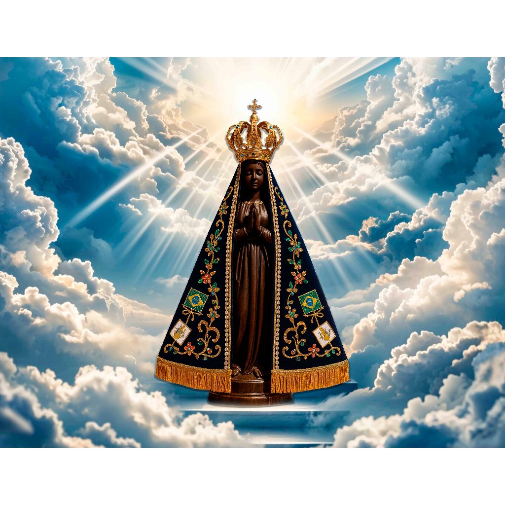 Bandeira Nossa Senhora Aparecida  - Tecido de alta qualidade sublimado com acabamento em corte a Laser
