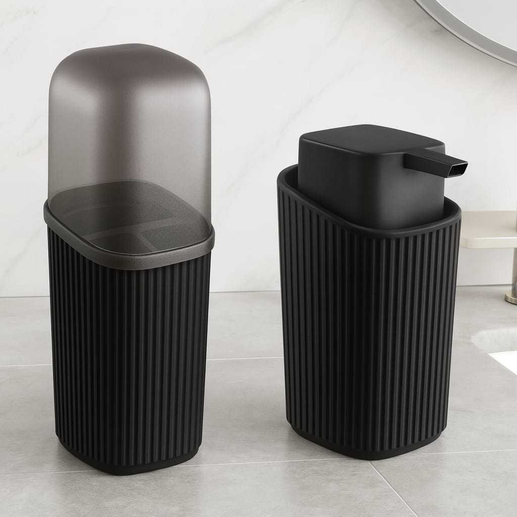 Kit Banheiro 2 Pecas Com Porta Escovas Pastas Com Tampa + Porta Sabonete Liquido 400 Ml Moderno Decoração Alta Qualidade em Oferta na Shopee