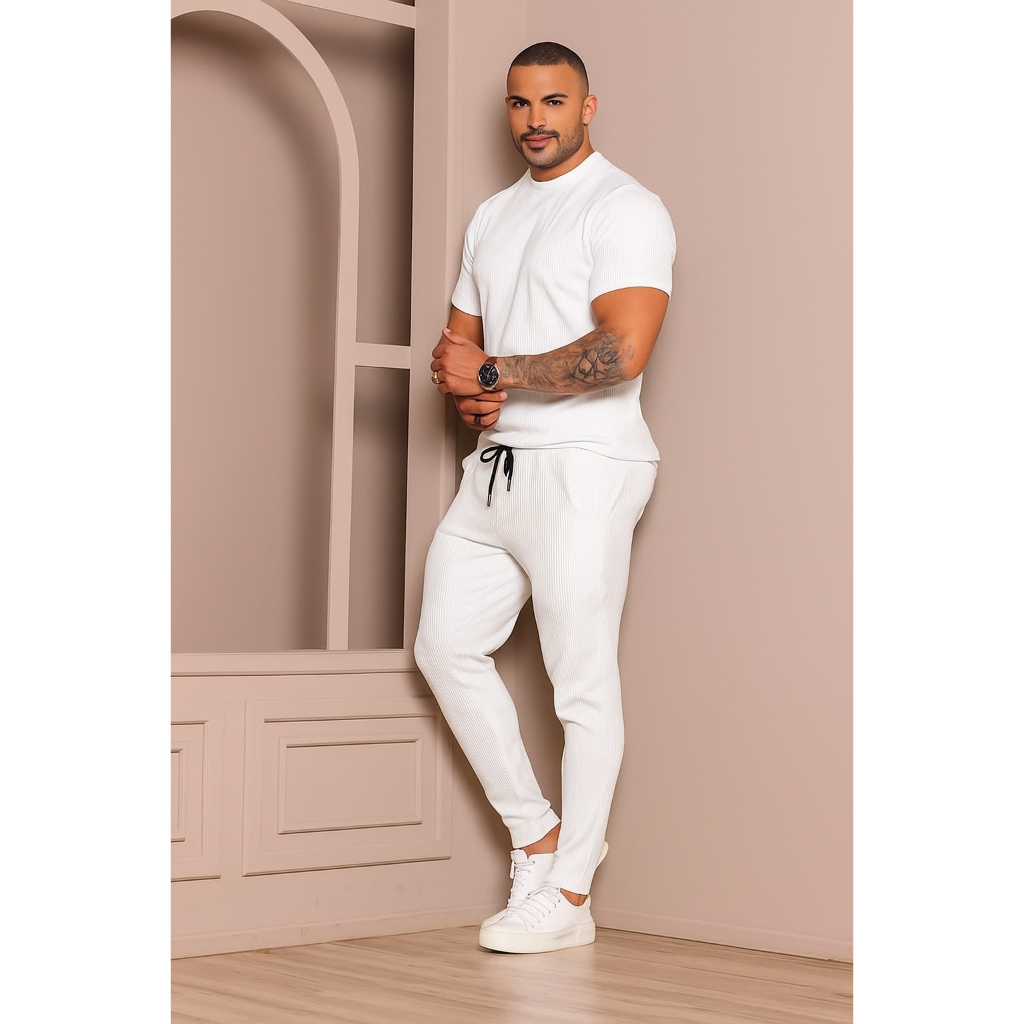 Calça Masculina com Camiseta Gola Redonda Conjunto Outono Inverno Moda Elegante Homem em Oferta na Shopee