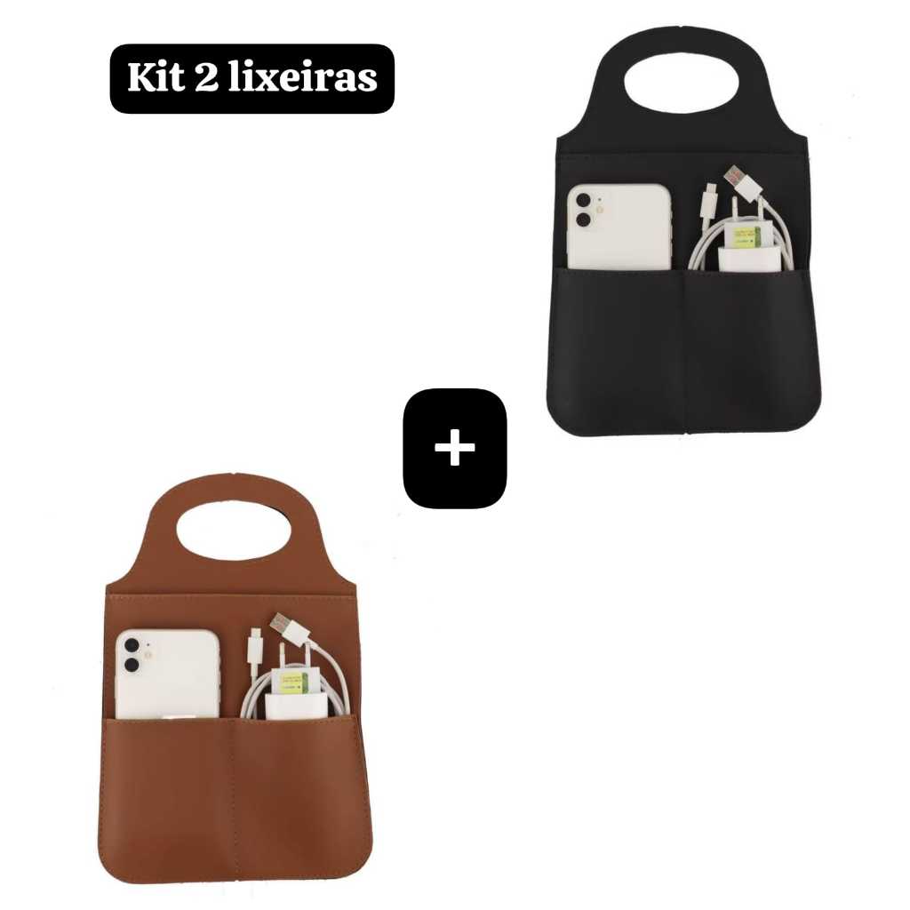 Kit 2 P/Lixeira Automotivo,Porta lixo para Carro/com repartição P Celular e Carregador