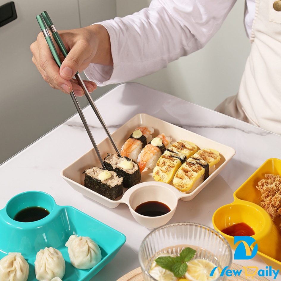 KIT 4/8 Pratos de Petiscos com Molheira Integrada - Cores Vibrantes e Design Prático, Ideais para Festas! CZ-04-BC