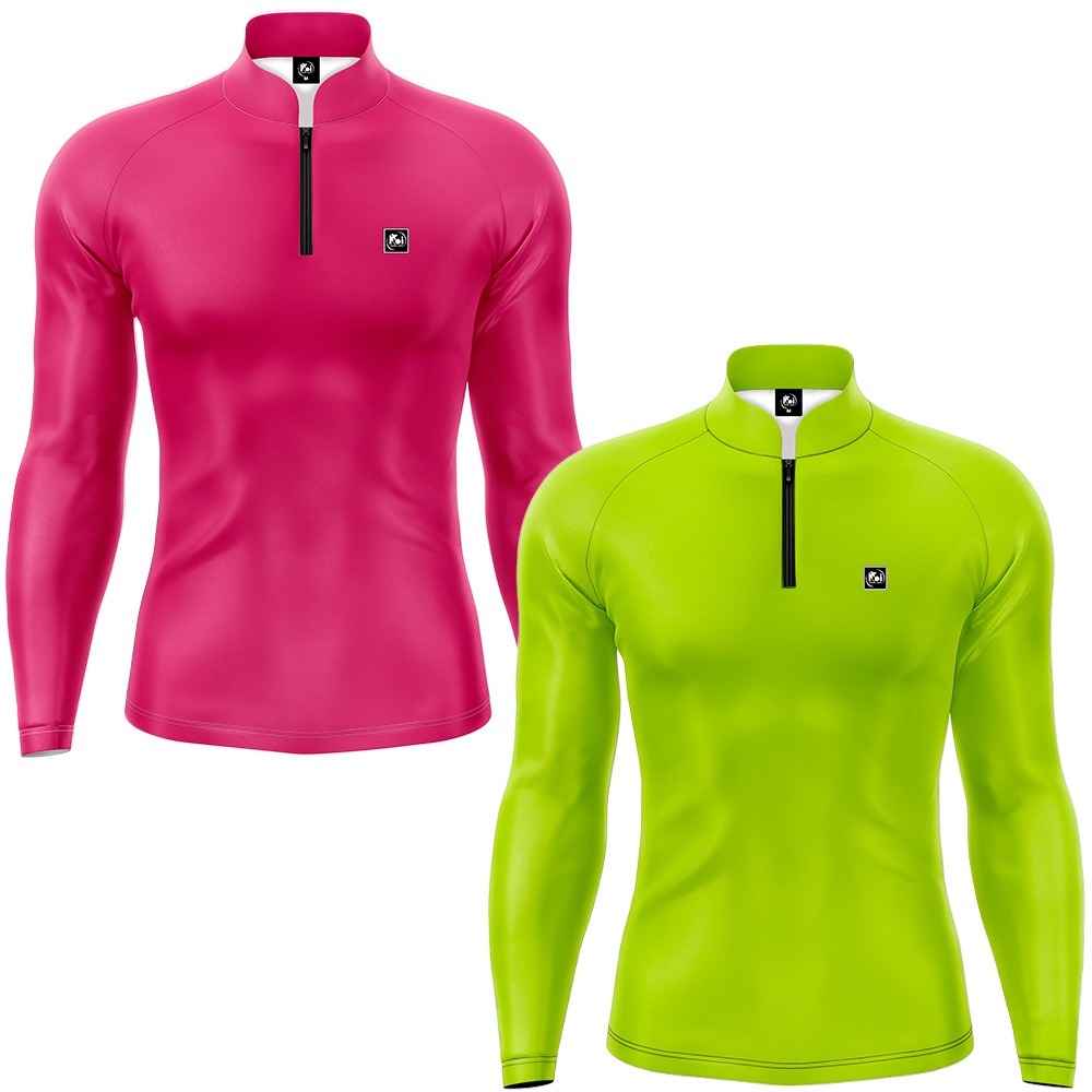Kit 2 Camisetas Camisa Pesca Básica Com Proteção Solar Cores Rosa e Verde Limão