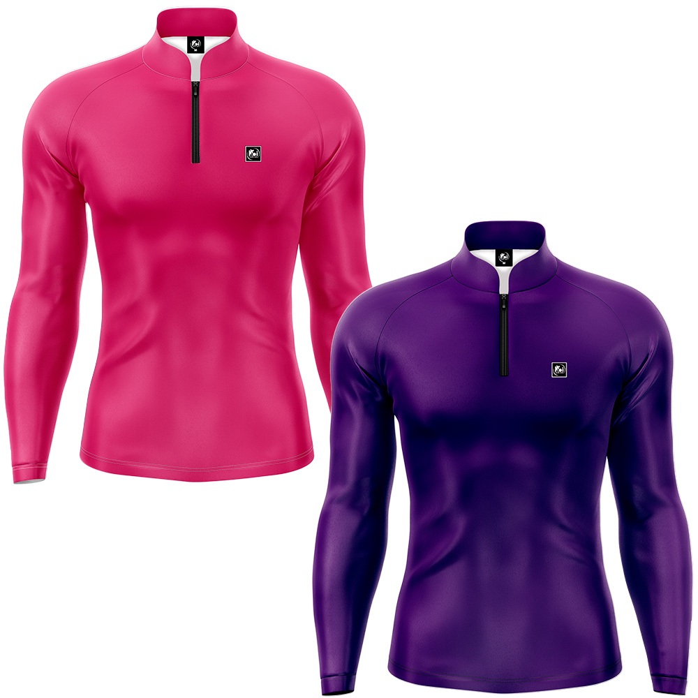 Kit 2 Camisetas Camisa Pesca Básica Com Proteção Solar Cores Rosa e Roxo