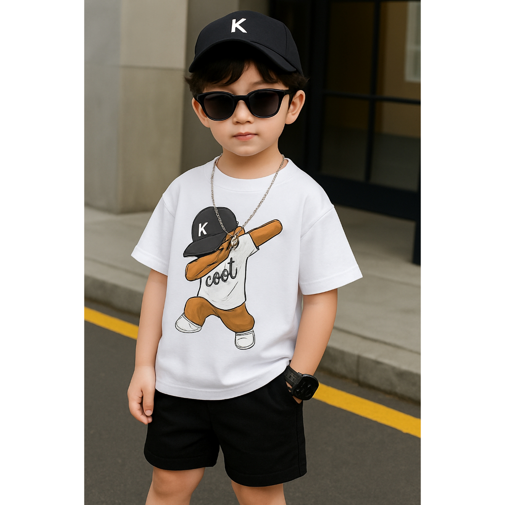 Conjunto Infantil Short Moletom+Camiseta Urso Estiloso Confortável 100%Algodão