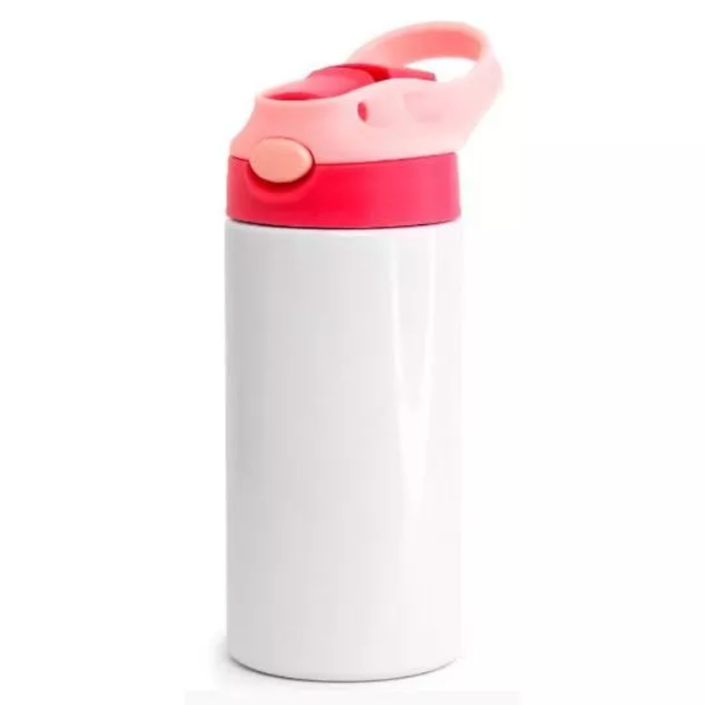 KIT 03 - Garrafa Squeeze Infantil Alumínio Branco com Bico Automático Tampa Vermelho e Alça Rosa 500ml em Oferta na Shopee