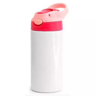 KIT 03 - Garrafa Squeeze Infantil Alumínio Branco com Bico Automático Tampa Vermelho e Alça Rosa 500ml em Oferta na Shopee