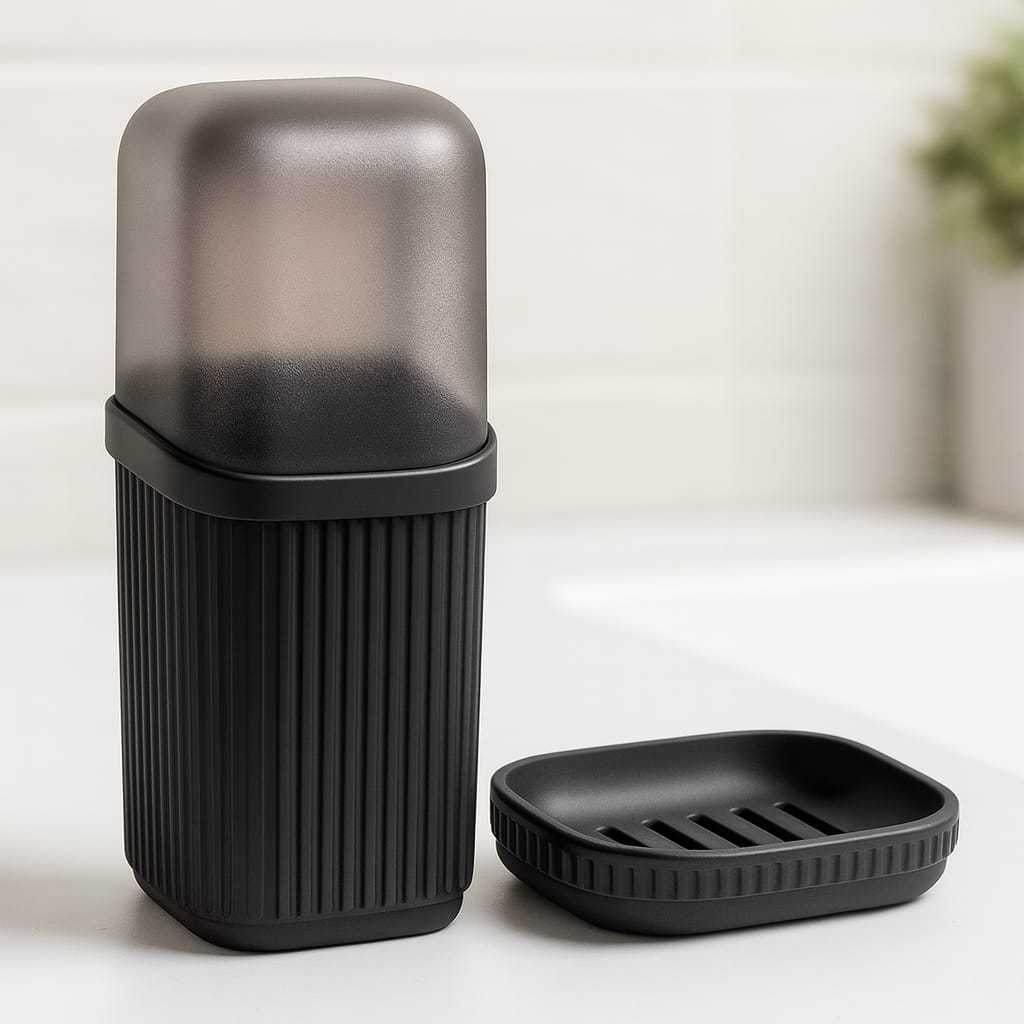 Kit 2 Pecas Banheiro Com Saboneteira Com Escorredor E Porta Escovas Pastas Decoração Moderno Higiene  Praticidade em Oferta na Shopee