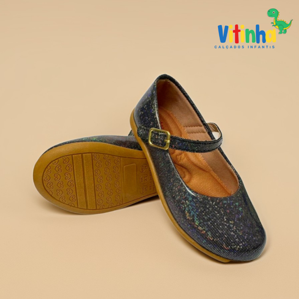 Sapatilha Infantil Feminina Menina Moda Barato Preto de Brilho