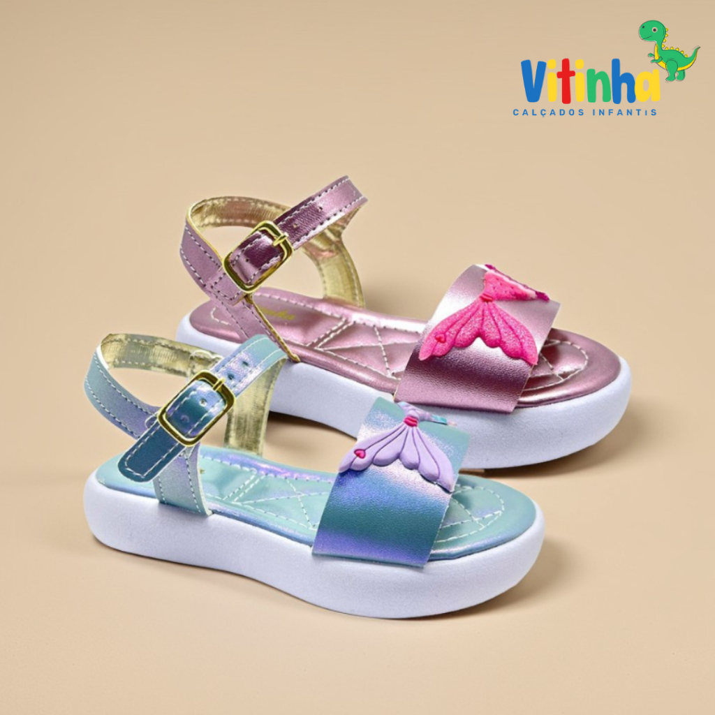 Sandálias Metalizada Papete Rosa e Azul Sereia Brilho Infantil Feminino Menina Volta as Aulas em Oferta na Shopee