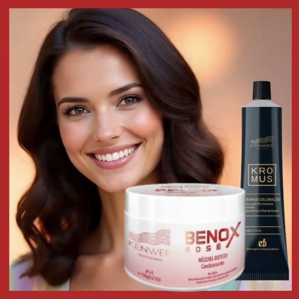 Kit Cor e Hidratação Intensa: Máscara Benox Rosê e Coloração Kromus Kenwee (Escolher Cor Coloração)