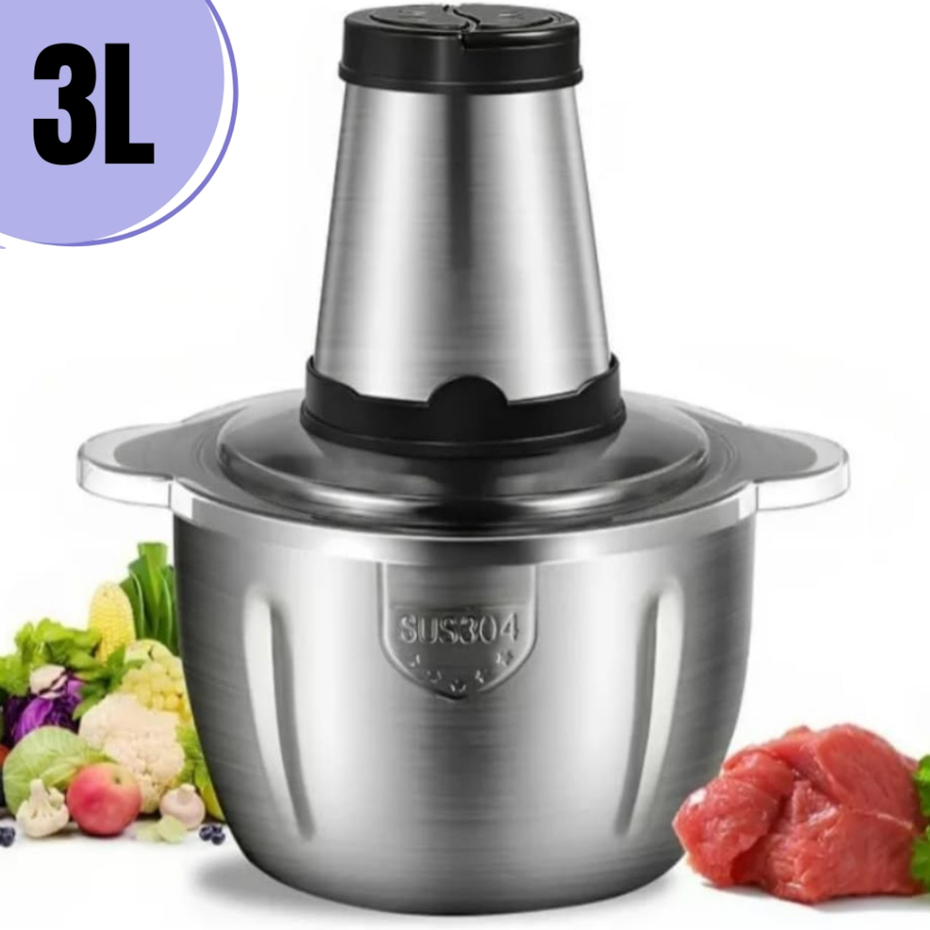 Multiprocessador Moedor Elétrico Mixer Picador Triturador Carne Legumes Inox 3 Litros 110v ou 220v