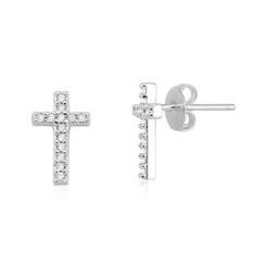 Brinco de Prata 925 Cruz com Zircônias 12mm x 6mm