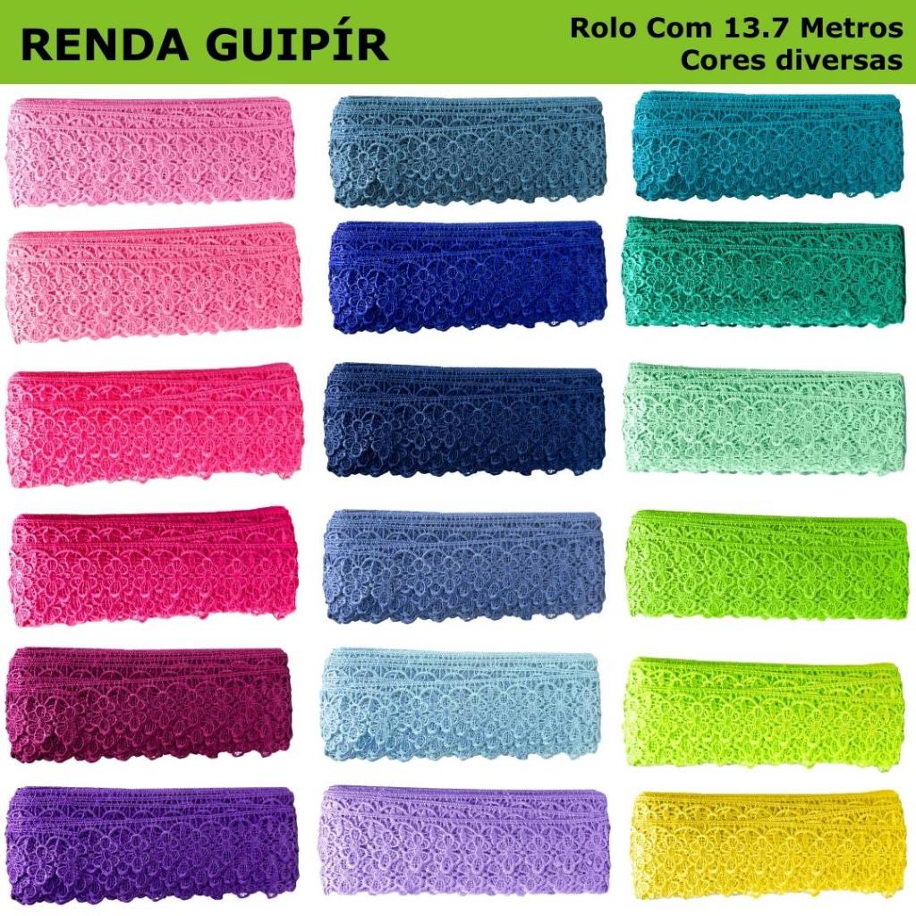 Renda Guipir 50mm Rolo com 13,7 Metros Acabamento Decorativo para Costura e Artesanato | CHL-592 |BN