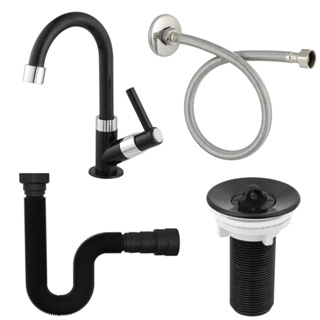 Kit Para Banheiro Torneira Preta Bica Móvel ABS + Valvula 7/8  + Sifão + Engate 60 cm em Oferta na Shopee