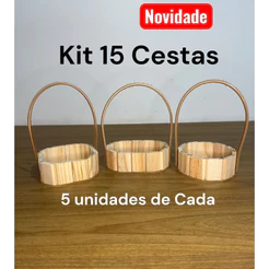 kit 15 Cestas Oval + quadrada + Redonda Com Alça Para Presente