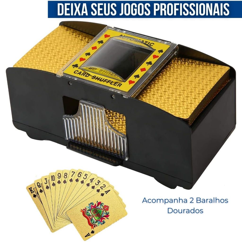 Kit Embaralhador Misturador de Cartas Automático p/ até 2 Baralhos p/ Jogos como Truco, Uno,Poker ou Buraco +2 Baralhos