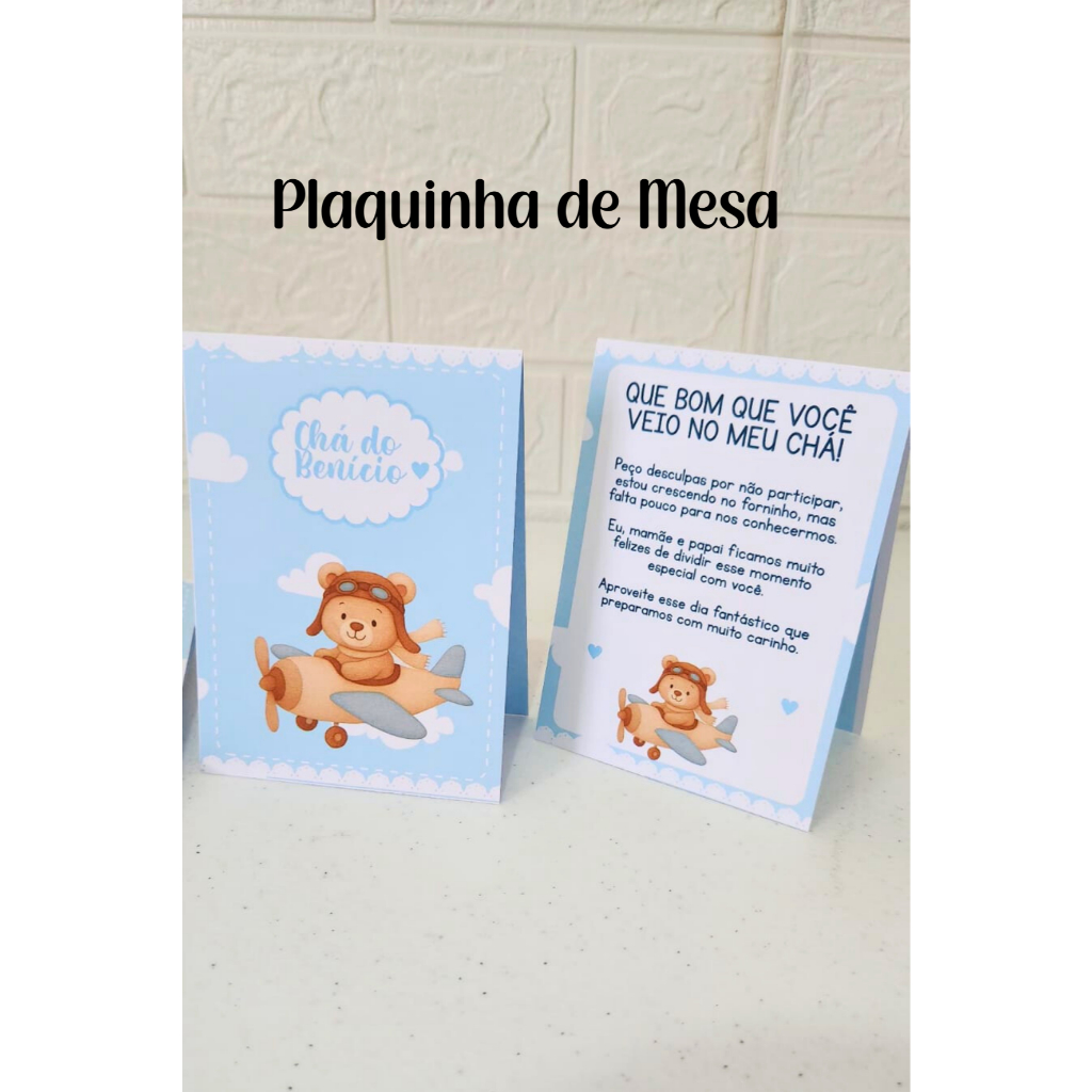 CENTRO DE MESA PLAQUINHA CHÁ DE BEBÊ URSINHO AVIADOR Personalizado | Enfeite Plaquinha | Decoração Festa |ENVIO RÁPIDO