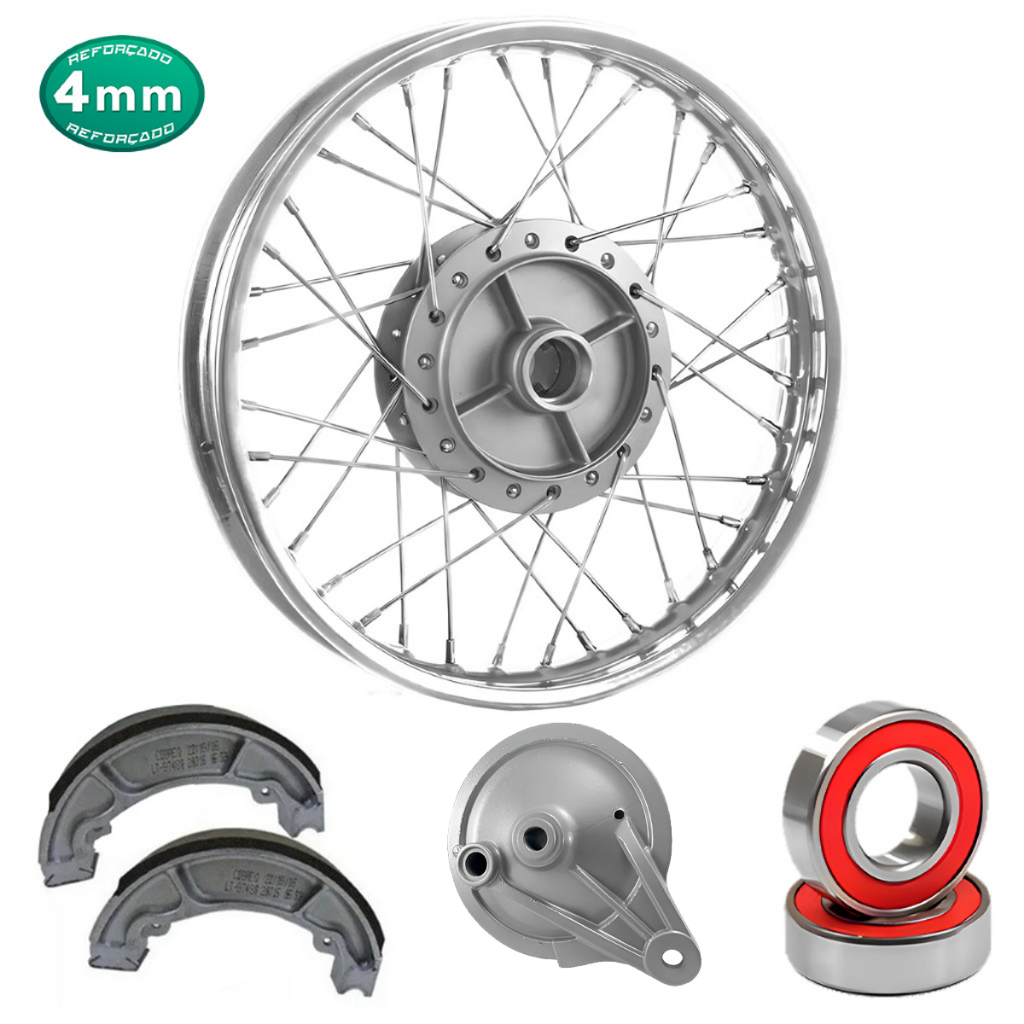 Roda ARO 17 Traseira Biz 100 Biz 125 Todas Raio 4mm Espelho Rolamento Lona