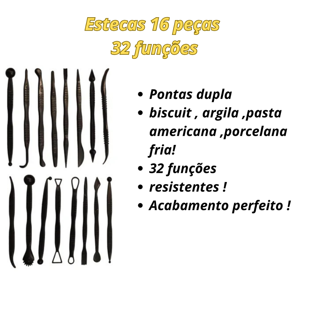 5 Kits Estecas 16 Peças Ferramentas Para Biscuit , argila , pasta americana Artesanato - Oferta
