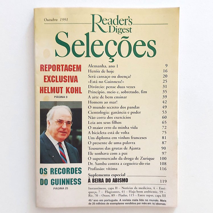 Revista Reader's Digest Seleções Out1991 Helmut Kohl Os Recordes Do Guinness