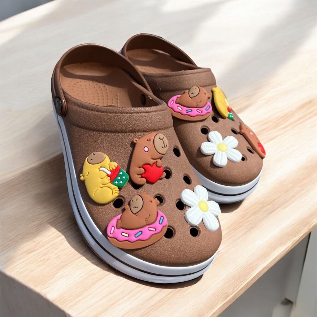 Babuche  + 4 Pins Fachetado Infantil E Adulto Capivaras Confórtavel em Oferta na Shopee