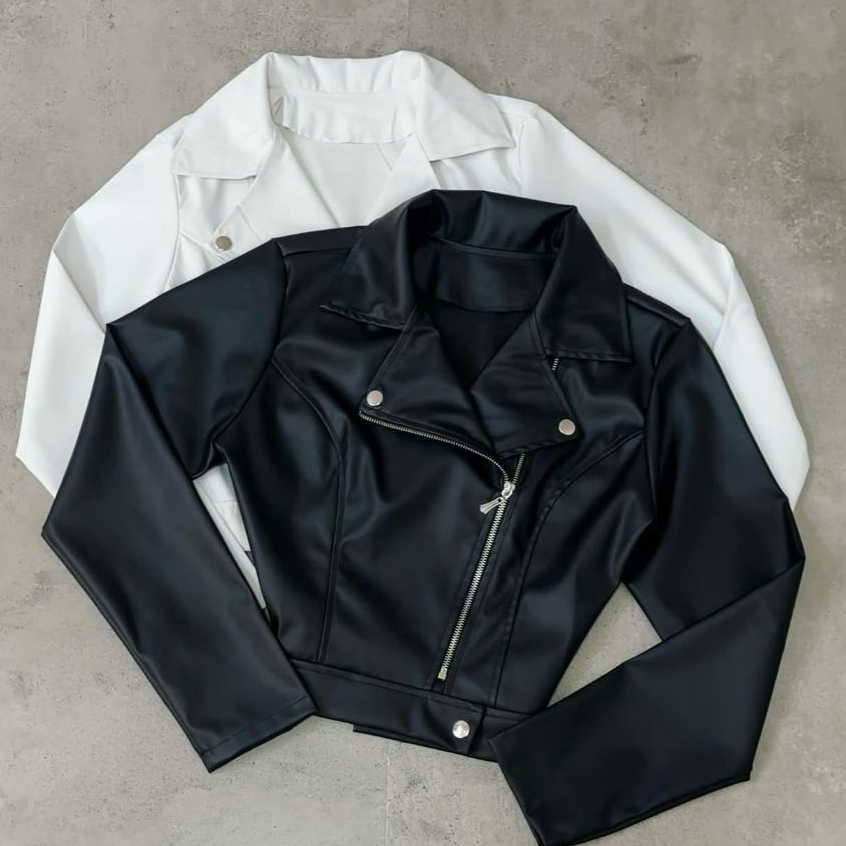 Jaqueta De Couro Feminina Com Ziper Inverno Elegante  com detalhe barra botão