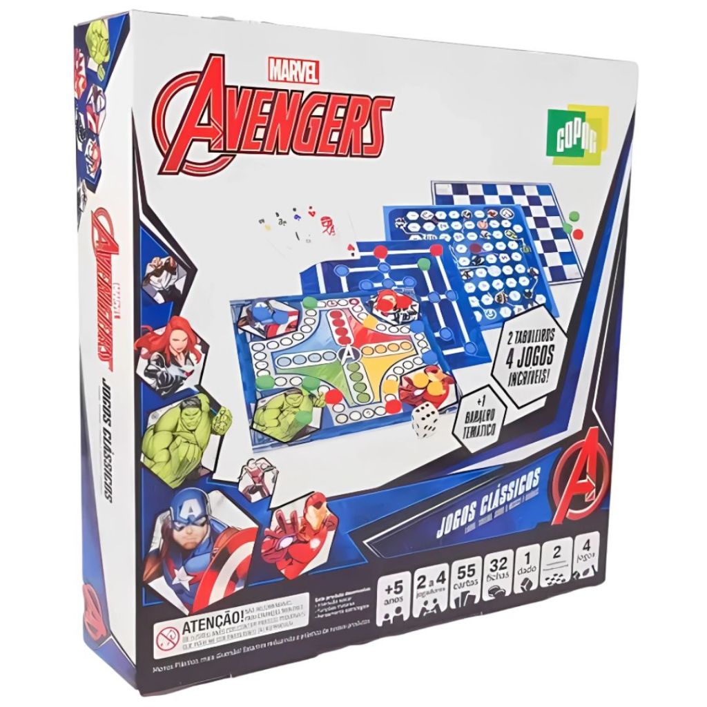 Jogos Clássicos Marvel Vingadores Avengers Original Trilha Sobe e Desce Ludo Dama Juvenil Adulto