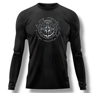 Camisa com proteção uv manga longa medalha de são bento católica em Oferta na Shopee