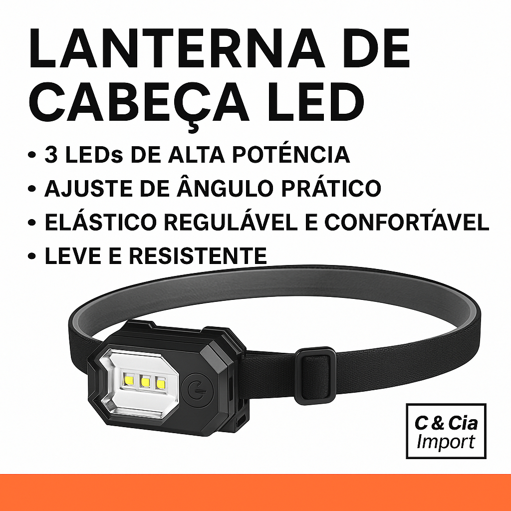 Lanterna De Cabeça Tática Potente 3 Leds 2135° e 2 Modos Iluminção em Oferta na Shopee