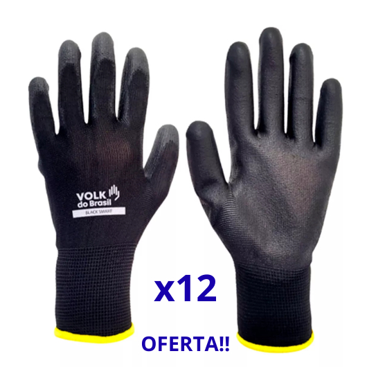 Kit 12 Luva Tatil Volk CA 30916 Multitato Luva PU Poliuretano Mecanico Eletrônicos Obras Eletricista