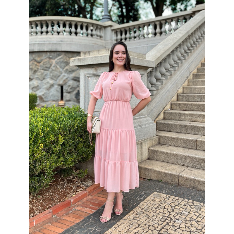 Vestido  chifom max mídi  novo  modelo  moda cristão em Oferta na Shopee