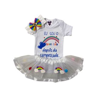 Body Bebê Menina Arco-Íris+ Laço + Saia Tutu - Mesversário Temático em Oferta na Shopee