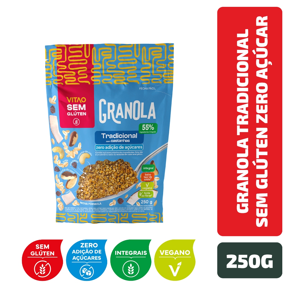 Granola Tradicional Zero Açúcar Sem Glúten 250 g em Oferta na Shopee