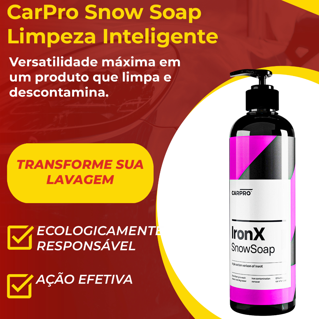 CarPro IronX Snow Soap 500mL |Shampoo descontaminante ferroso pH neutro | snow foam | pintura e roda