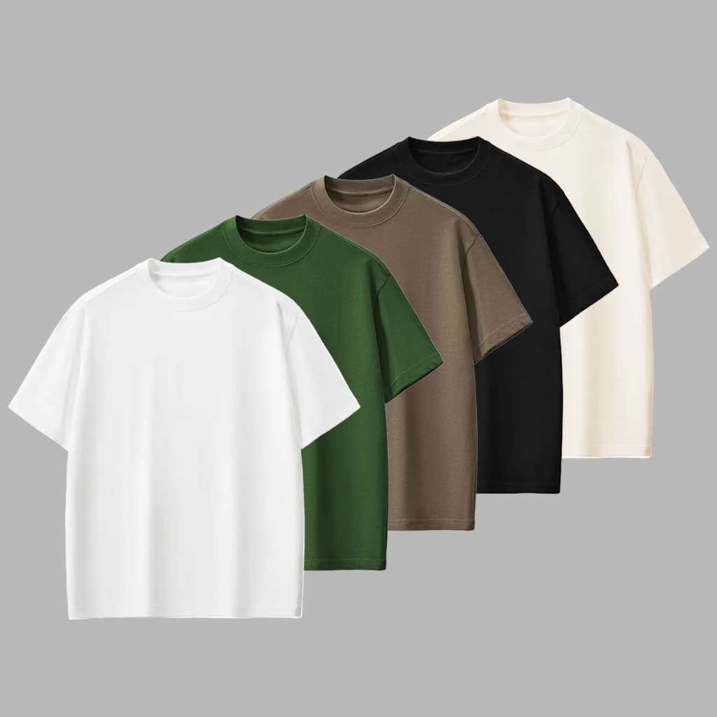 Kit 5 Camiseta Oversized Masculina Premium 100% Algodão Gola Grossa Streetwear Lisa Basica Caimento