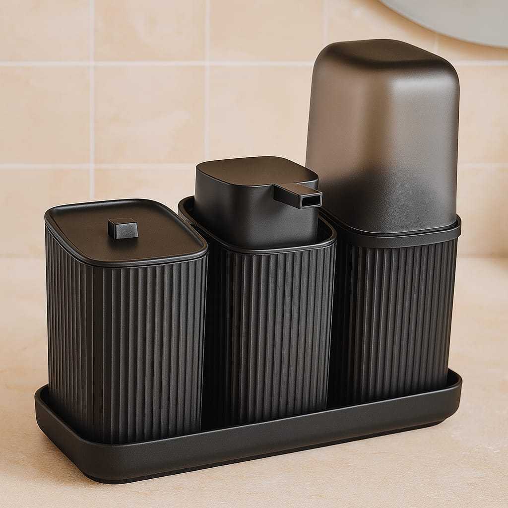 Kit 3 Pecas Banheiro Com Bandeja Dispenser Porta Algodão Porta Escovas Porta Sabonete Liquido 400 Ml Pratico E Moderno em Oferta na Shopee