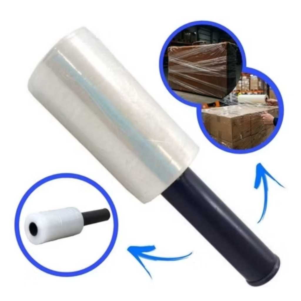 Filme Stretch Bobina Transparente Rolo Preto Com Rolo Adaptador 10Mm x 100mm